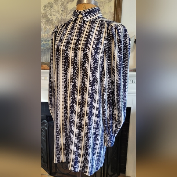 Silkitalia by Robert Janan Blue & White Polka Dots and Striped Mini Dress - Picture 2 of 12